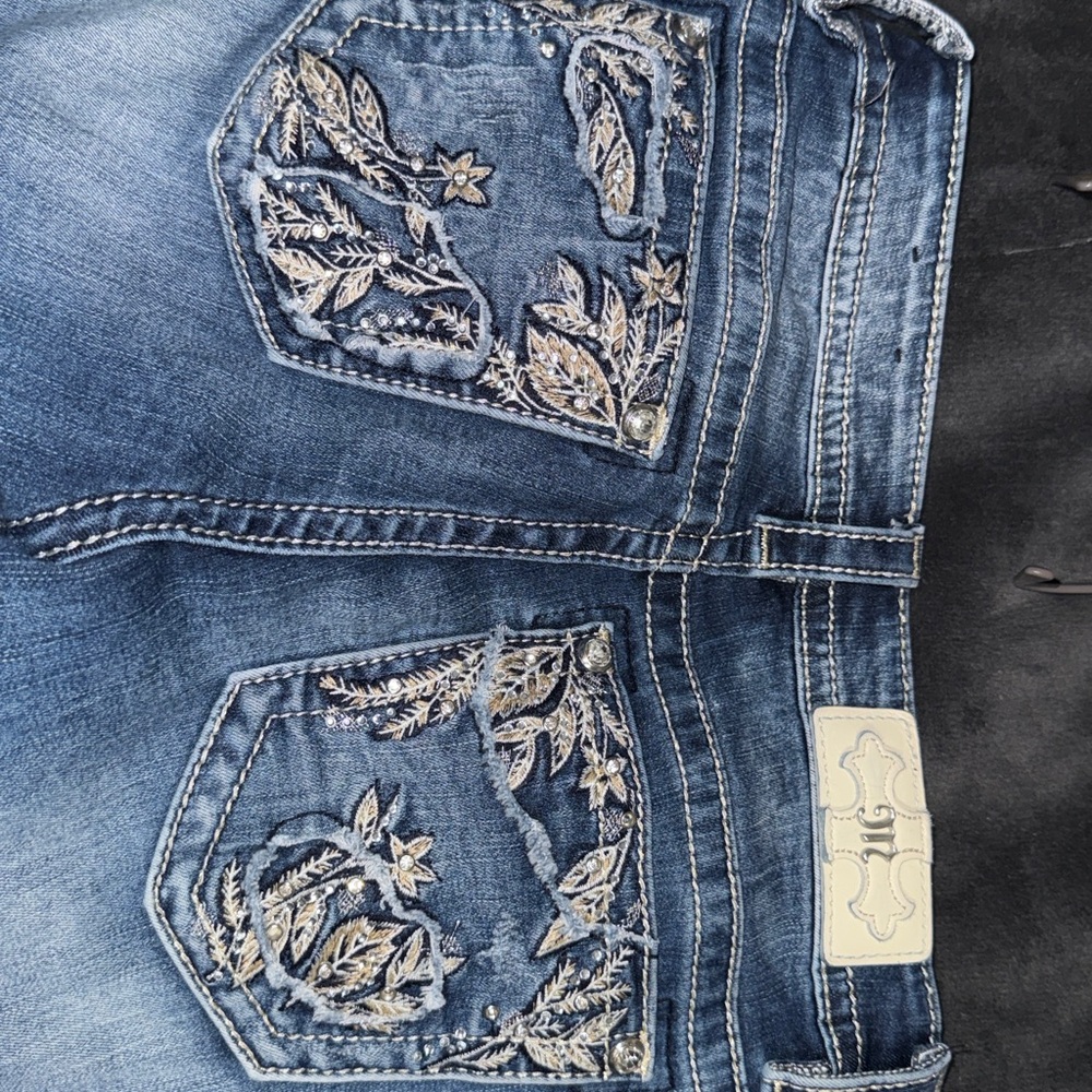 Miss Me Blue Jeans with Silver Embroidery
